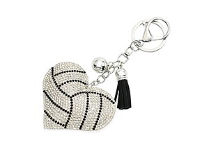 Volleyball Heart Tassel Bling Faux Suede Stuffed Pillow Key Chain Handbag Charm