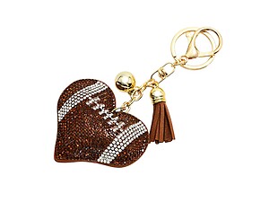 Football Heart Tassel Bling Faux Suede Stuffed Pillow Key Chain Handbag Charm