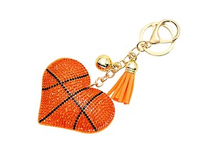 Basketball Heart Tassel Bling Faux Suede Stuffed Pillow Key Chain Handbag Charm