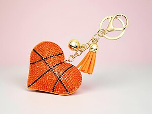 Basketball Heart Tassel Bling Faux Suede Stuffed Pillow Key Chain Handbag Charm