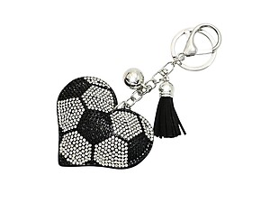 Soccer Heart Tassel Bling Faux Suede Stuffed Pillow Key Chain Handbag Charm