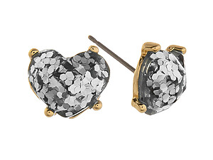 Silver & Goldtone Glitter Rhinestone Heart Post Pin Earrings