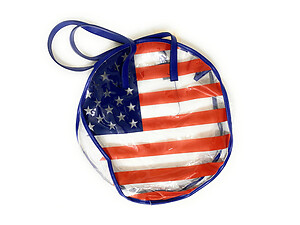 Round USA Flag Faux Leather Trim Clear Tote Bag