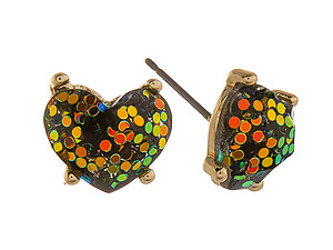 Green Mix Glitter Rhinestone Heart Post Pin Earrings