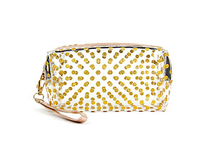 Gold Clear Travel Pouch Wristlet Featuring Glitter Polka Dots