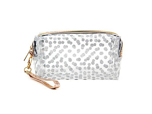 Silver Clear Travel Pouch Wristlet Featuring Glitter Polka Dots