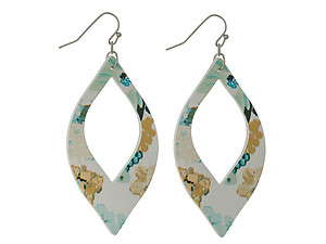 Floral Pattern Cutout Oval Faux Leather Fishhook Earrings