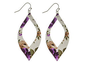 Floral Pattern Cutout Oval Faux Leather Fishhook Earrings