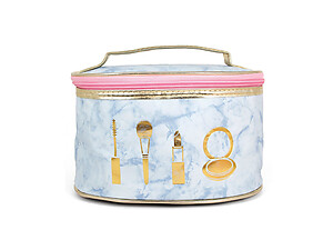 Blue Marble Look Faux Leather Cosmetic Travel Bag