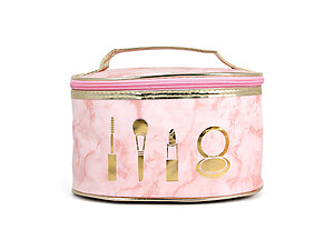 Pink Marble Look Faux Leather Cosmetic Travel Bag