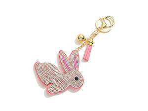 Pink Bunny Tassel Bling Faux Suede Stuffed Pillow Key Chain Handbag Charm
