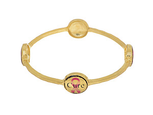 Goldtone Pink Ribbon Bangle Bracelet