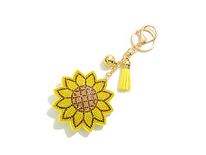 Sunflower Tassel Bling Faux Suede Stuffed Pillow Key Chain Handbag Charm