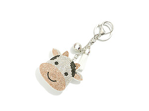 Cow Face Tassel Bling Faux Suede Stuffed Pillow Key Chain Handbag Charm