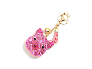 Pig Face Tassel Bling Faux Suede Stuffed Pillow Key Chain Handbag Charm