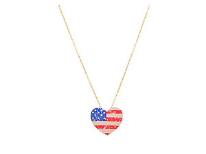 Goldtone American Flag Print Heart Necklace