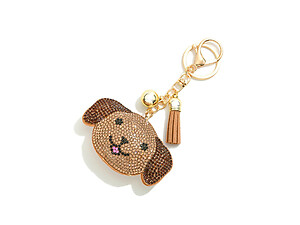 Brown Dog Tassel Bling Faux Suede Stuffed Pillow Key Chain Handbag Charm