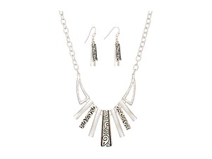 Silvertone Filigree Design Metal Bars Necklace Set