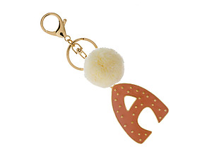 Colorful & Fun Goldtone Pom Pom Initial Keychain