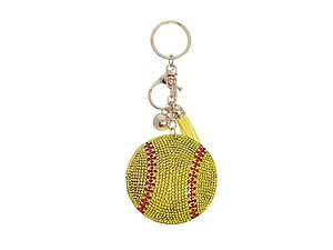 Softball Tassel Bling Faux Suede Stuffed Pillow Key Chain Handbag Charm