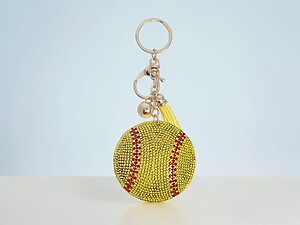 Softball Tassel Bling Faux Suede Stuffed Pillow Key Chain Handbag Charm