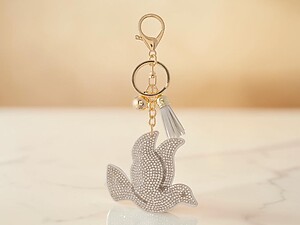 Dove Tassel Bling Faux Suede Stuffed Pillow Key Chain Handbag Charm