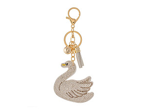 Swan Tassel Bling Faux Suede Stuffed Pillow Key Chain Handbag Charm