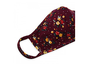 Burgundy Reusable Floral Print T-Shirt Cloth Face Mask with Seam