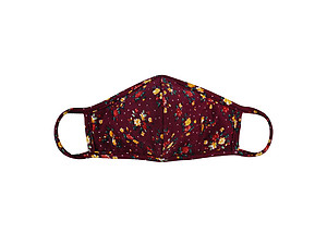 Burgundy Reusable Floral Print T-Shirt Cloth Face Mask with Seam