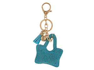Aqua Blue Handbag Shaped Faux Suede Tassel Stuffed Pillow Key Chain Handbag Charm