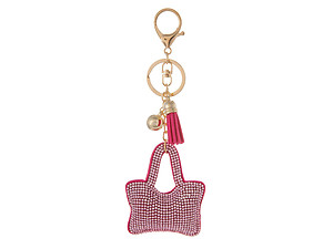 Pink Handbag Shaped Faux Suede Tassel Stuffed Pillow Key Chain Handbag Charm