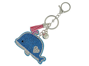 Blue Whale Faux Suede Tassel Stuffed Pillow Key Chain Handbag Charm