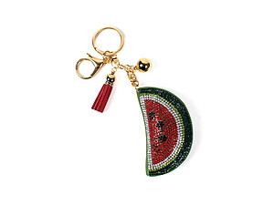 Watermelon Slice Faux Suede Tassel Stuffed Pillow Key Chain Handbag Charm