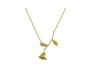 Goldtone Rose and Rhinestone Short Metal Pendant Necklace