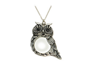 Silvertone Owl Pendant Necklace With Magnifying Glass