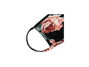 Dark Charcoal Floral Print Reusable T-Shirt Cloth Face Mask with Pleats