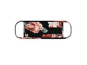 Dark Charcoal Floral Print Reusable T-Shirt Cloth Face Mask with Pleats