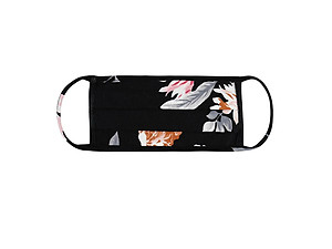 Black Floral Print Reusable T-Shirt Cloth Face Mask with Pleats