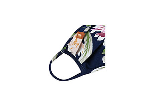 Navy Floral Print Reusable T-Shirt Cloth Face Mask with Pleats