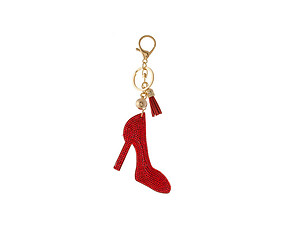 Red High Heel Tassel Bling Faux Suede Stuffed Pillow Key Chain Handbag Charm