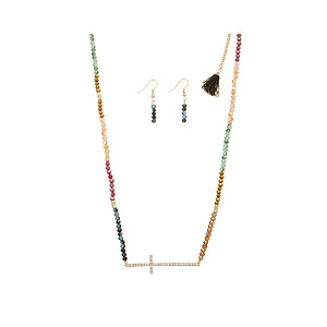Rhinestone Cross and Tassel Jewelry Set