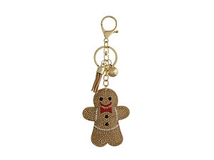 Gingerbread Man Tassel Bling Faux Suede Stuffed Pillow Key Chain Handbag Charm