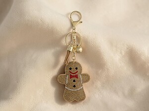 Gingerbread Man Tassel Bling Faux Suede Stuffed Pillow Key Chain Handbag Charm