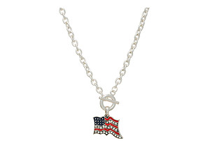 Silvertone Toggle Flag Charm Pendant Necklace