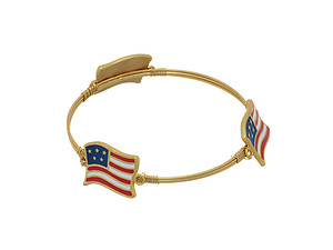 Goldtone Three Wire Wrapped Flag Bangle Bracelet