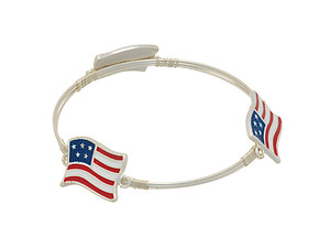 Silvertone Three Wire Wrapped Flag Bangle Bracelet