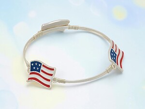 Silvertone Three Wire Wrapped Flag Bangle Bracelet