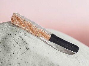 Pink and Citrine Beading Stretch Headband with Clear Rhinestone Accents