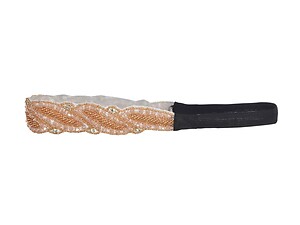 Pink and Citrine Beading Stretch Headband with Clear Rhinestone Accents