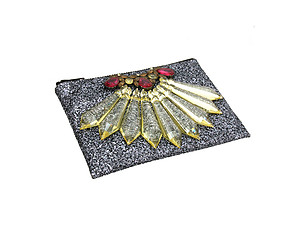 Colorful & Fun Glitter Jewel & Acrylic Accented Top Zipper Fashion Clutch ~ Style 6179